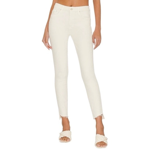 Mother The Looker Ankle Step Fray Jeans Cream Puffs NWT Size 33 High Rise Skinny - Picture 2 of 11